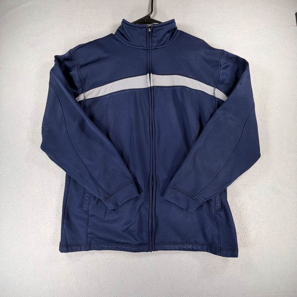 Russell Men's Large Navy Blue Full Zip Track Jacket White Stripe Fleece Lined